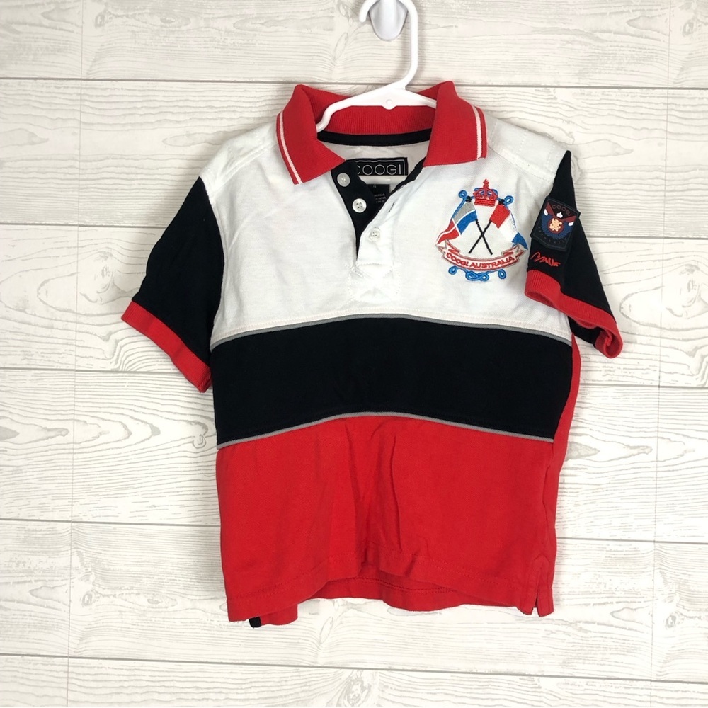 VINTAGE COOGI BABY BOY POLO SHORT SLEEVE SHIRT RED BLACK WHITE SIZE 4 AUTHENTIC!